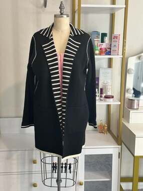 Black and White Striped Trim Cardigan, Size XL